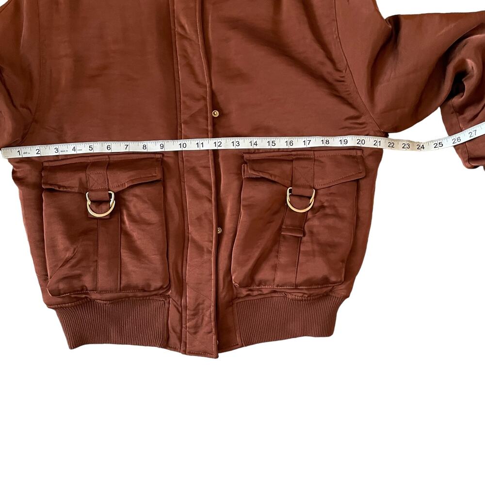 HOUSE OF HARLOW 1960 Women's Satin Zip Up Bomber Jacket Size M Copper Brown NEW - Picture 12 of 16